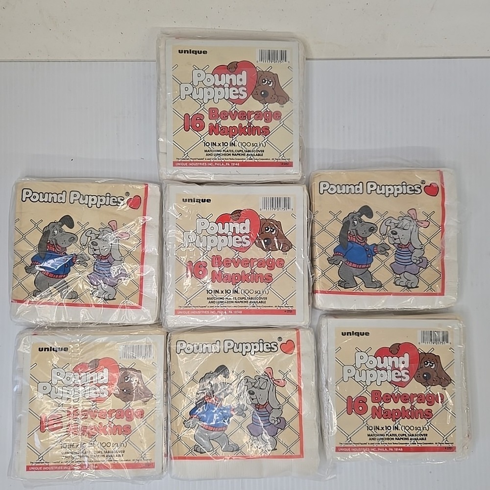 Vintage 1986 Tonka POUND PUPPIES PARTY Luncheon NAPKINS‎ NWT Birthday Dogs Lot